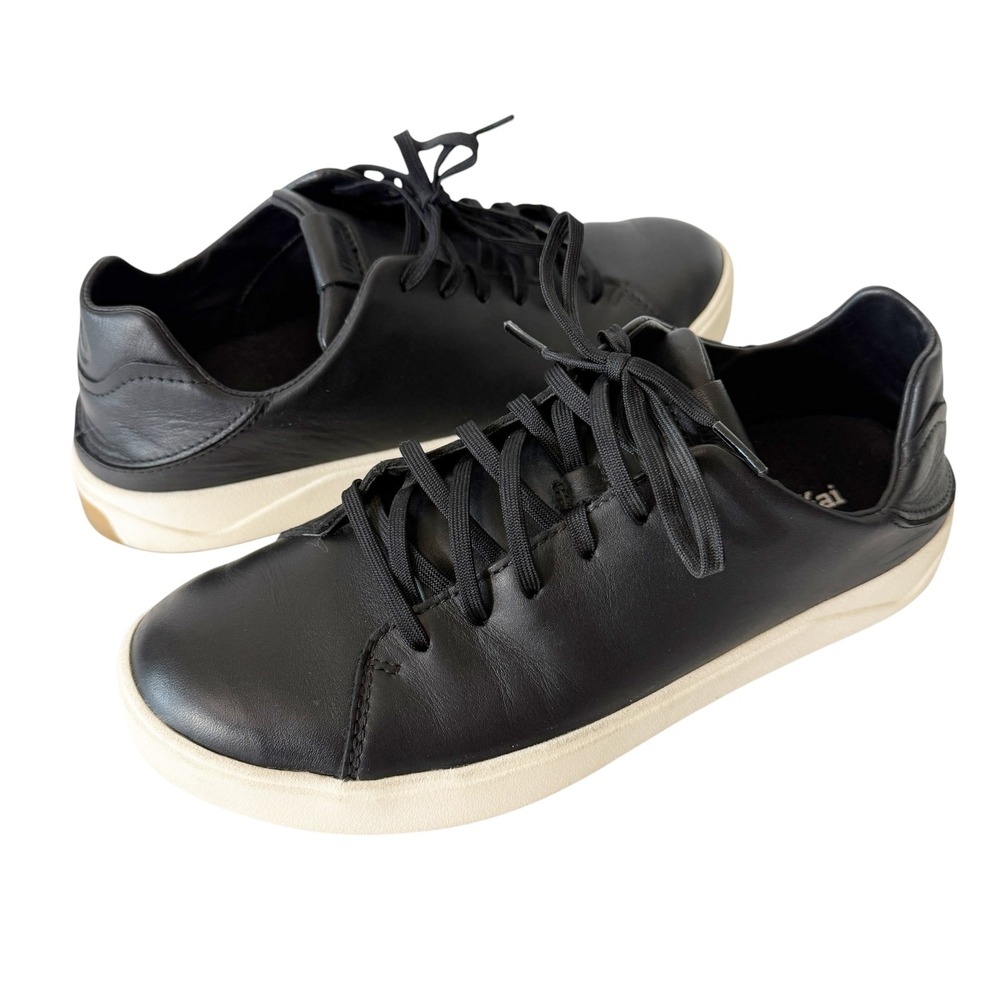 OluKai Men's Lae'ahi Lī 'Ili Waterproof Leather Onyx Black Sneaker Size 9.5